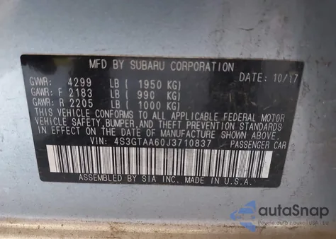 2018 Subaru Impreza 2.0I из США, поврежденный, VIN 4S3GTAA60J3710837